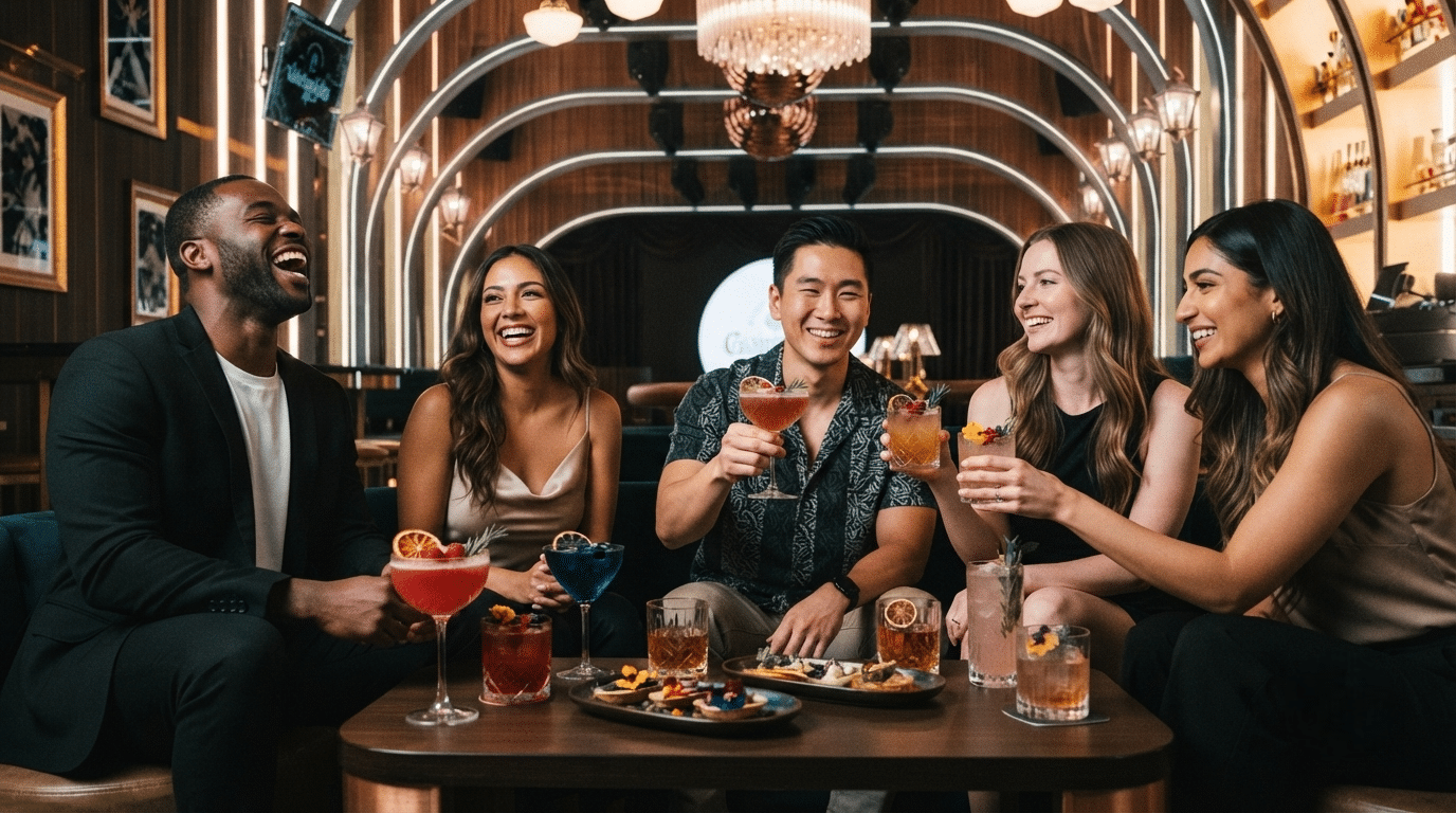 Creative cocktails and karaoke in a stylish San Diego lounge offering a lively nightlife experience in the Gaslamp Quarter.
