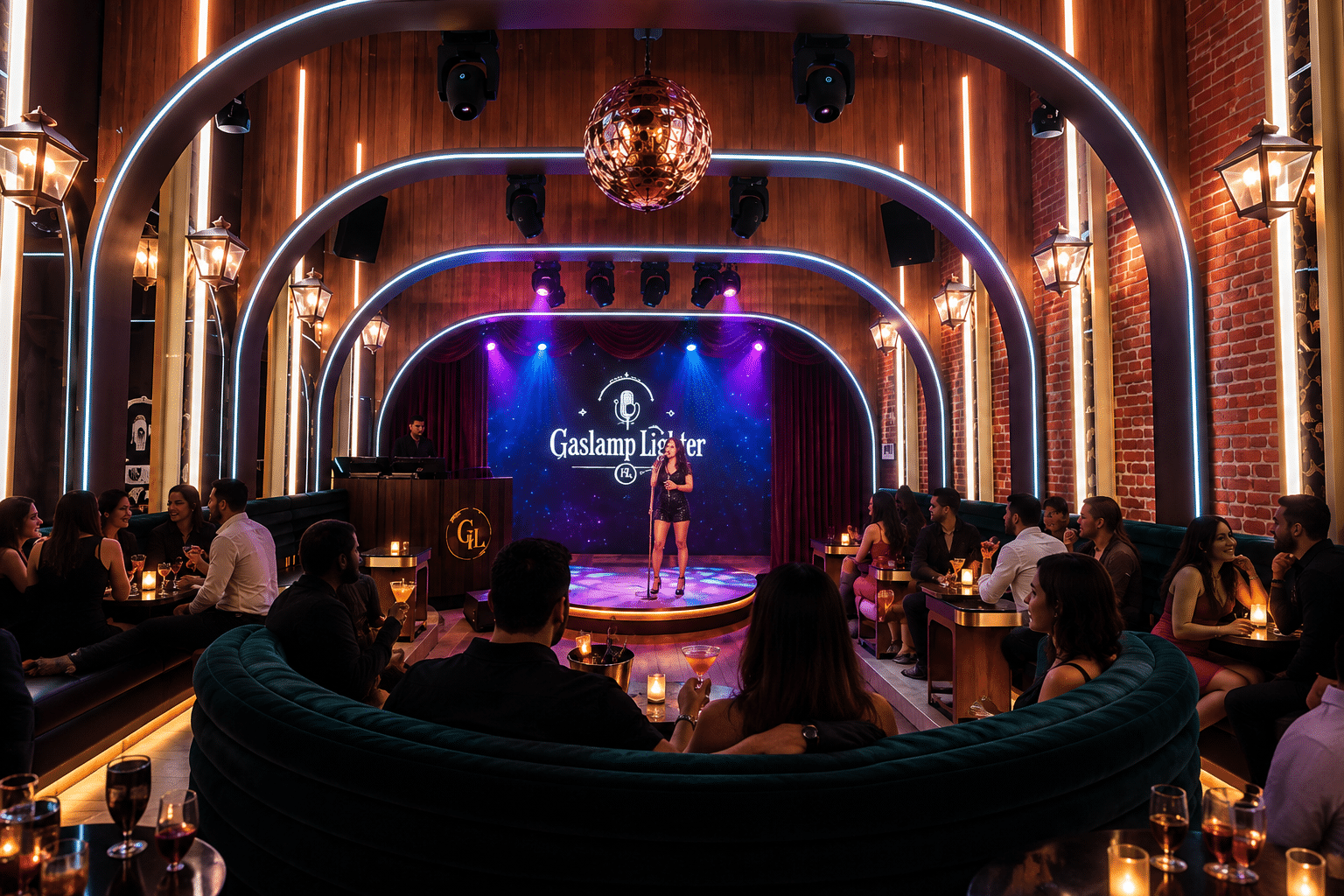 Karaoke stage lighting set up for an anniversary celebration night