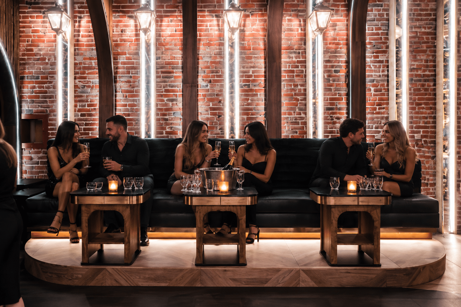 VIP booth and champagne bottle service table for a celebration night out